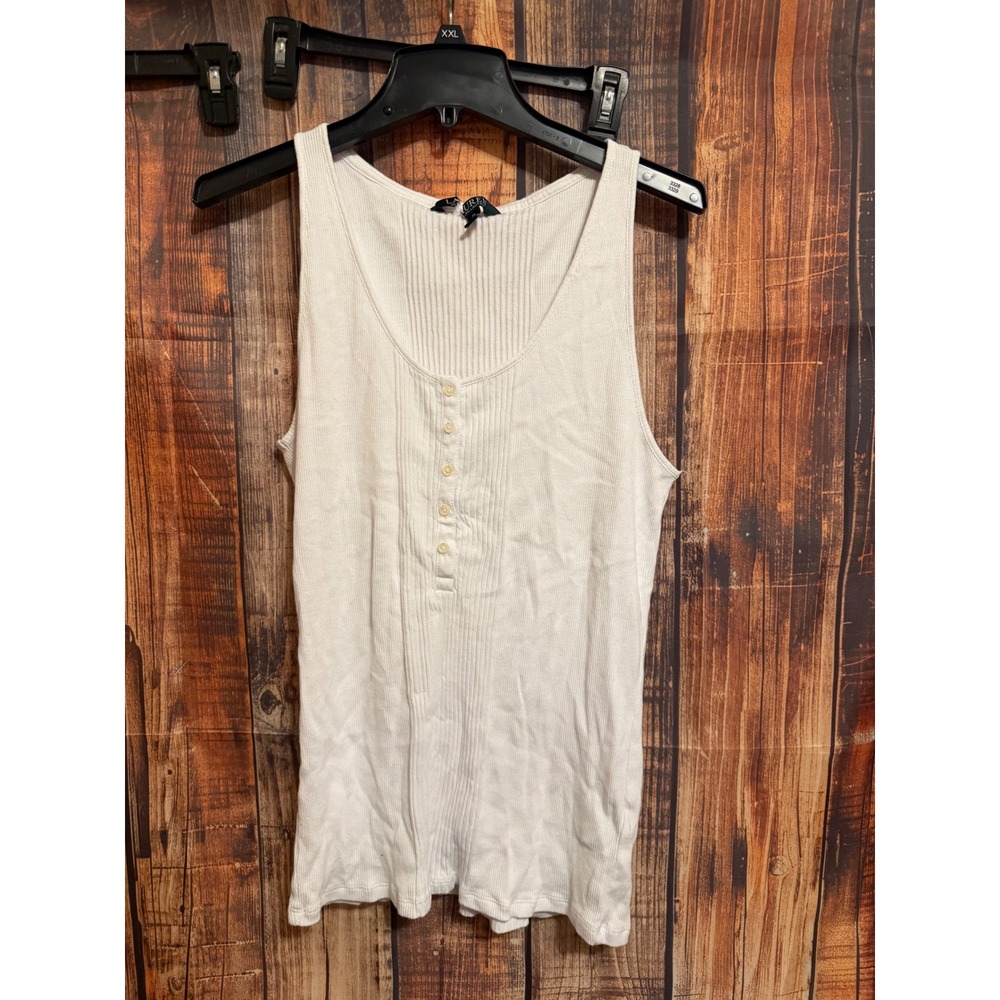 Lauren Ralph Lauren Cream Ribbed Cotton Henley Tank Top XL